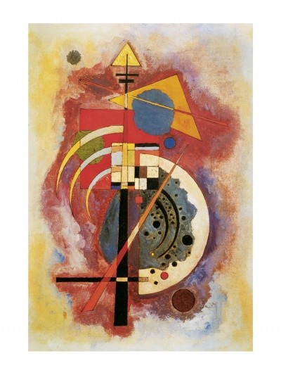 Wassily Kandinsky, Hommage à Grohmann (Klassische Moderne, Malerei, abstrakte Kunst, geometrische Formen, abstrakte Muster, Linien, Kreise, Dreiecke, Balken, Bögen, Wohnzimmer, Büro, Arztpraxis, bunt)