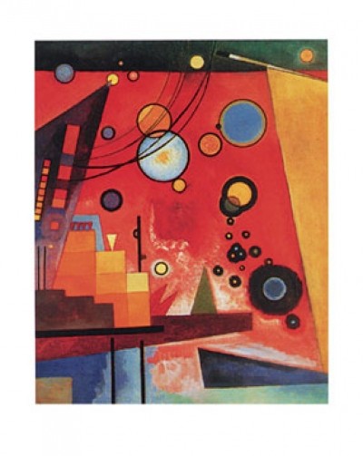 Wassily Kandinsky, Schweres Rot (Klassische Moderne, Malerei, abstrakte Kunst, geometrische Formen, abstrakte Muster, Linien, Kreise, Dreiecke,  Balken, Bögen, Wohnzimmer, Büro, Arztpraxis, bunt)