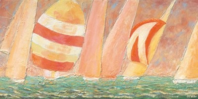 Karl-Heinz Möller, Segelzirkus (Meer, Meeresbrise, Segelboote, maritim, Malerei, Wunschgröße, Wohnzimmer, Badezimmer, Treppenhaus,pastellfarben, bunt)