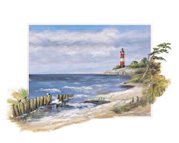 Katharina  Schöttler, Stormy Morning (Meeresbrise, Leuchtturm, Wellen, Wind, Küste, Horizont, Wolken, Meer, Boote, Wohnzimmer, Badezimmer, Arztpraxis, bunt)