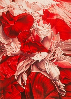 Karl Black, Polar Ice (Blüten, Blütenblätter, Malerei, leuchtend, wild, unruhig, modern, Pop, Wohnzimmer, Treppenhaus, Wunschgröße, rosa/rot)