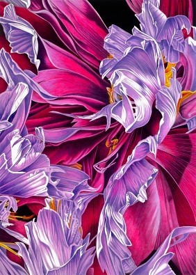 Karl Black, Serenity in Pink (Blüten, Blütenblätter, Malerei, leuchtend, Gelassenheit in Pink, wild, unruhig,modern, Pop, Wohnzimmer, Treppenhaus, Wunschgröße, pink)