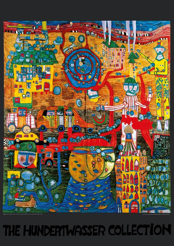 Friedensreich Hundertwasser, DAS 30 TAGE FAX BILD (Malerei, Klassische Moderne, Abstrakt, Pflanze, Blumen, Blumentopf, geometrische Muster, abstrakte Formen, Wohnzimmer, Arztpraxis, bunt)