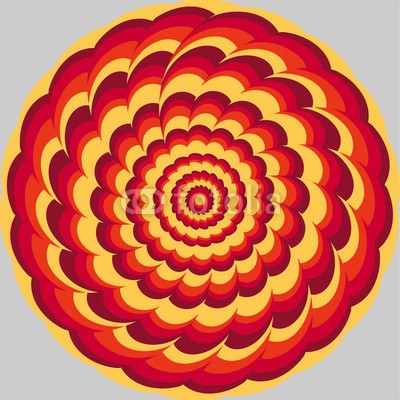 keytoken, vector flow burgeon ball (vektor, vektoriell, gelb, rot, blume, knospe, ball, energie, arbeiten, canvas, optisch, coloured, panorama, canvas, illusion, wand, drucken, wirbel, spiral)