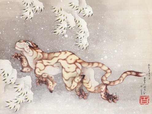 Katsushika Hokusai, Tiger in einem Schneesturm (Klassiker, Asiatische Kunst)