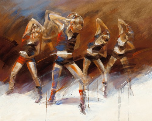 Kitty Meijering, Dance up (Malerei,  Modern, Ballett, Sport, Tanz, Tanztraining,  Tänzerinnen,  Jugendzimmer, Ballettschule,  Wohnzimmer, Tanzschule,  bunt)