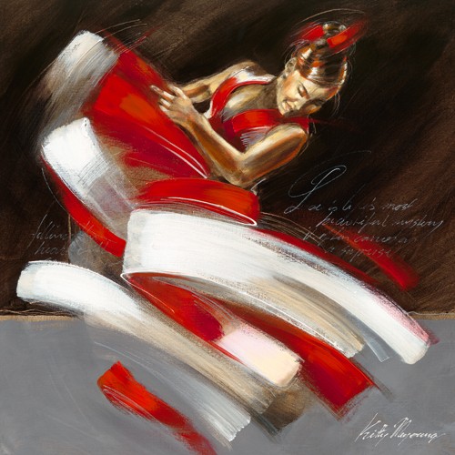 Kitty Meijering, Pasin I (Wunschgröße, Malerei,  Modern, Ballett, Sport, Tanz, Bänder, Tänzerin, Jugendzimmer, Ballettschule,  Wohnzimmer, Tanzschule,  bunt)