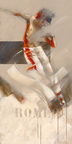Kitty Meijering, Romeo (Wunschgröße, Malerei, Modern, Sport, Ballett, Tänzer, Tanz, Wirbeln, Drehen, Ballettschule, People & Eros, Jugendzimmer, Wohnzimmer, Tanzschule, rot / beige)