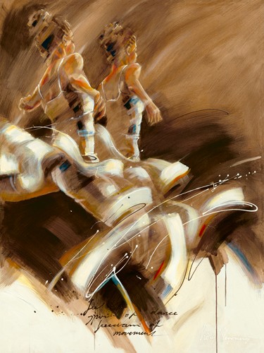 Kitty Meijering, Spirit of Dance (Wunschgröße, Malerei,  Modern, Ballett, Sport, Tanz, Bänder, Tänzerinnen, Jugendzimmer, Ballettschule,  Wohnzimmer, Tanzschule,  braun / beige)