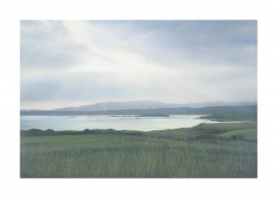 Bojan Klancar, SHELTERED WATERS II (Fotografie, Photografie, Landschaft, Seenlandschaft, Gras, Hügel, Himmel, Wolken, Licht, bunt)