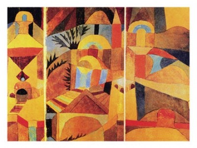 Paul Klee, Il giardino del tempio (Malerei, Expressionismus, Landschaft, Garten, Palmen, Klassische Moderne, Wohnzimmer, Arztpraxis, bunt)
