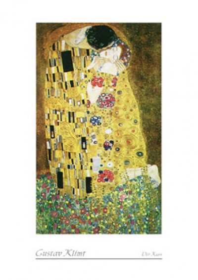 Gustav Klimt, Der Kuss (Klassische Moderne,dekorativ, Jugendstil, Eros&People, Frau, Mann, Umarmung, Erotik, Ornamente, geometrische Formen, bunt,Malerei)