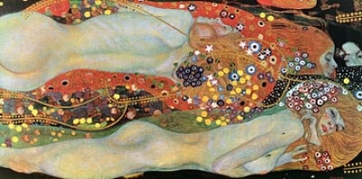 Gustav Klimt, Wasserschlangen II (Klassische Moderne,Wasserwesen, dekorativ, Jugendstil, Erotik, Frau, Ornamente, Akt, nackt,  bunt, Wohnzimmer, Schlafzimmer, Malerei)