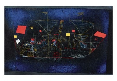 Paul Klee, Abenteuer-Schiff (Malerei, Expressionismus, Segelschiff, Kinderzeichnung, Piraten, Abenteuerschiff, Klassische Moderne, Kinderzimmer, Wohnzimmer, Arztpraxis, bunt)