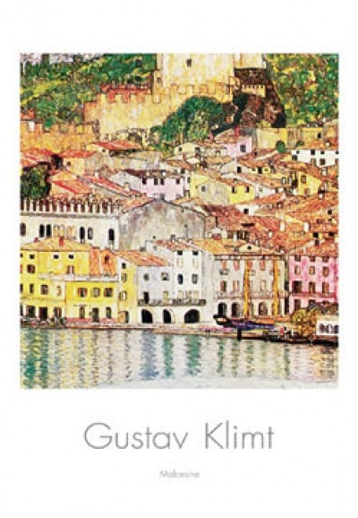 Gustav Klimt, Malcesine sul Garda (Klassische Moderne,dekorativ, Jugendstil, See, Gardasee, Spiegelung, Dorf, Häuser, Burg, mediterran,  bunt, Wohnzimmer, Treppenhaus, Schlafzimmer, Malerei)