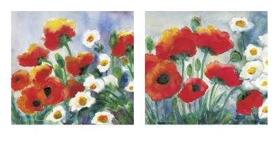 Kremkau Christine, Mohn auf Mallorca (Malerei, Aquarell, Mohn, Blumen, Blüten, Sommer, Wiesenblumen, Treppenhaus, Wohnzimmer, bunt)