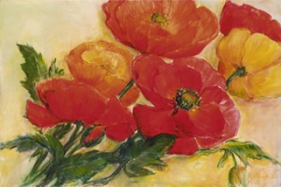 Elisabeth Krobs, Splendid Poppies (Blumen, Blüten, Blumenstrauß, Mohnblumen, filigran, zart,floral, Malerei, Wohnzimmer, Treppenhaus, Esszimmer, bunt)