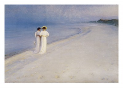 Peder Severin Kroyer, Sommeraften på Skagen (Klassiker, Malerei, Impressionismus, Norwegen, Meer, Strand, Sommerabend, Frauen, Spaziergang, Wohnzimmer, Arztpraxis, blau / beige)