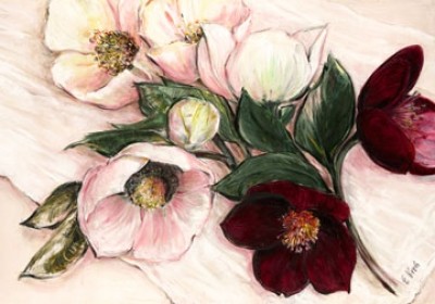 Elisabeth Krobs, Elegant Anemones (Blumen, Blüten, Blumenstrauß, Anemonen, filigran, zart,floral, Malerei, Wohnzimmer, Treppenhaus, Esszimmer, bunt)