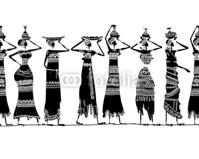 Kudryashka, Ethnic women with jugs, seamless background for your design (mustern, afrikanisch, indianer, nahtlos, vektor, tribal, mädchen, isoliert, menschlich, kleidung, tapete, dekoration, ohrring, ethnie, charakter, ornament, braun, life, kultur, erwachsen, gekachelt, afrika, leute, ethnisch, traditionell, weiblic)