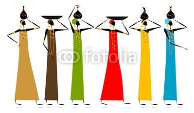 Kudryashka, Ethnic women with jugs (vektor, weiblich, afrikanisch, kultur, silhouette, gnade, ethnie, person, tribal, kanne, frau, garniert, gestalten, ethnisch, eleganze, traditionell, ornament, leute, abbildung, dekoration, entwerfen, afrika, abspecken, erwachsen, tonwaren, jung, kuns)