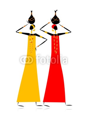 Kudryashka, Ethnic women with jugs (vektor, weiblich, afrikanisch, kultur, silhouette, gnade, ethnie, person, tribal, kanne, frau, garniert, gestalten, ethnisch, eleganze, traditionell, ornament, leute, abbildung, dekoration, entwerfen, afrika, abspecken, erwachsen, tonwaren, jung, kuns)