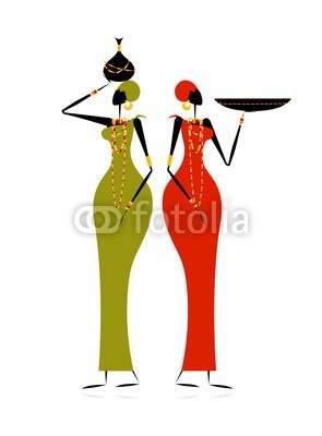 Kudryashka, Ethnic women with jugs (vektor, weiblich, afrikanisch, kultur, silhouette, gnade, ethnie, person, tribal, kanne, frau, garniert, gestalten, ethnisch, eleganze, traditionell, ornament, leute, abbildung, dekoration, entwerfen, afrika, abspecken, erwachsen, tonwaren, jung, kuns)