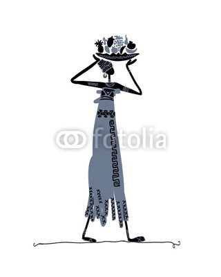 Kudryashka, Hand drawn sketch of ethnic woman with fruits plate (vektor, afrika, frau, afrikanisch, isoliert, menschlich, kleidung, dekoration, abspecken, ethnie, charakter, tribal, ornament, life, kultur, erwachsen, sommer, leute, ethnisch, traditionell, weiblich, gestalten, asien, abstrakt, garniert, abbildung, figur)