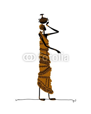 Kudryashka, Hand drawn sketch of ethnic woman with jug (vektor, afrika, frau, afrikanisch, isoliert, menschlich, kleidung, dekoration, abspecken, ethnie, charakter, tribal, ornament, life, kultur, erwachsen, sommer, leute, ethnisch, traditionell, weiblich, gestalten, asien, abstrakt, garniert, abbildung, figur)