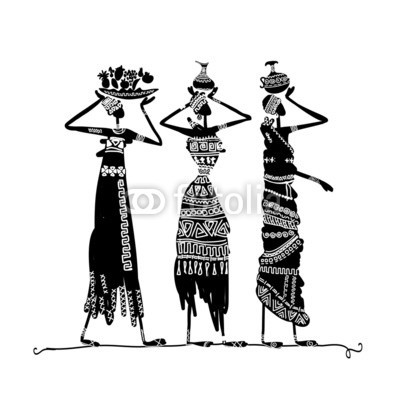 Kudryashka, Hand drawn sketch of ethnic women with jugs (kunst, indianer, afrikanisch, malerei, mädchen, frau, isoliert, menschlich, kleidung, dekoration, ohrring, abspecken, ethnie, charakter, tribal, ornament, vektor, life, kultur, erwachsen, afrika, leute, ethnisch, traditionell, weiblich, asien, abstrak)