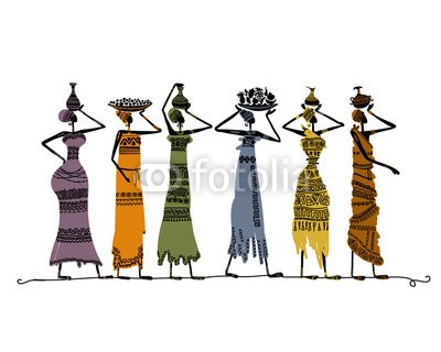 Kudryashka, Sketch of ethnic women with jugs for your design (kunst, indianer, afrikanisch, malerei, mädchen, frau, isoliert, menschlich, kleidung, dekoration, ohrring, abspecken, ethnie, charakter, tribal, ornament, freundinnen, vektor, life, kultur, erwachsen, afrika, leute, ethnisch, traditionell, weiblich, asie)