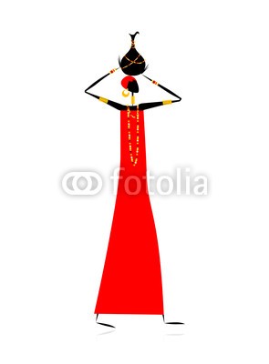 Kudryashka, Ethnic woman with jug (vektor, weiblich, afrikanisch, kultur, silhouette, gnade, ethnie, person, tribal, kanne, frau, garniert, gestalten, ethnisch, eleganze, traditionell, ornament, leute, abbildung, dekoration, entwerfen, afrika, abspecken, erwachsen, tonwaren, jung, kuns)