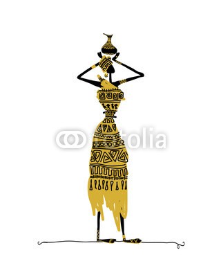 Kudryashka, Hand drawn sketch of ethnic woman with jug (vektor, afrika, frau, afrikanisch, isoliert, menschlich, kleidung, dekoration, abspecken, ethnie, charakter, tribal, ornament, life, kultur, erwachsen, sommer, leute, ethnisch, traditionell, weiblich, gestalten, asien, abstrakt, garniert, abbildung, figur)