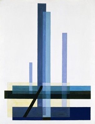 László Moholy-Nagy, Komposition C XII (Abstrakte Kunst, Grafik, Balken, Streifen, geometrische Formen, Konstruktivismus, Bauhau, Klassische Moderne, Wunschgröße, Wohnzimmer, Büro, blau/grau)