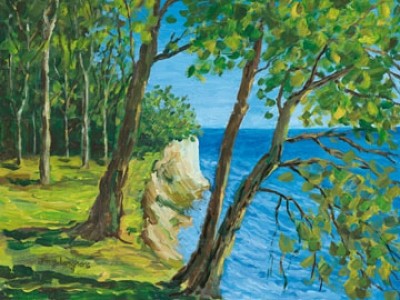 Jörg Langhans, Meer II (Malerei, Natur, Meer, Küste, Einsamkeit, Bäume, Licht / Schatten, bunt)