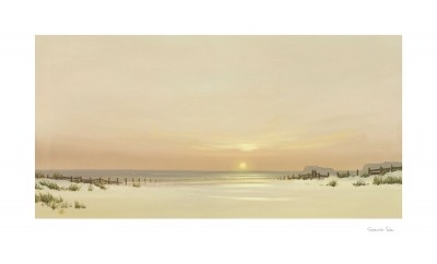 Spencer Lee, DISTANT SHORES I (Meeresbrise, Landschaften, Strand, Sand, Horizont, Sonne, Büro, Wohnzimmer, Malerei, bunt)