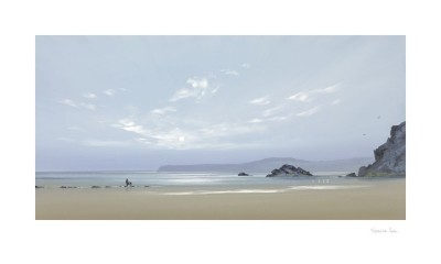 Spencer Lee, EBB TIDE I (Meeresbrise, Landschaften, Ebbe, Gezeiten, Strand, Sand, Horizont, Sonne, Büro, Wohnzimmer, Malerei, bunt)
