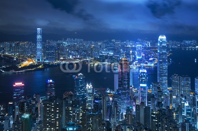 leeyiutung, View of Victoria harbor from the peak at Hong Kong (hong kong, stadt, china, architektur, asien, asiatisch, gebäude, business, zentrum, chinese, stadtlandschaft, stadtteil, downtown, berühmt, finanz-, glas, hafen, hafen, hoch, orientierungspunkt, landschaft, licht, metropole, modern, neon, nacht, bür)
