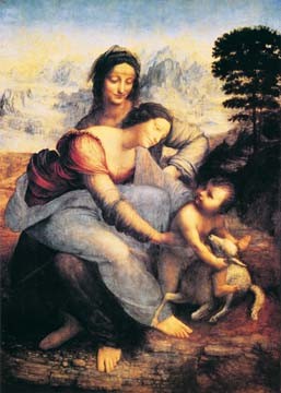 Leonardo da Vinci, Die heilige Anna (Wunschgröße, Renaissance, Malerei, Religion, Neues Testament, Heilige, Anna, Maria, Jesus, Kind, Lamm, Landschaft,  Schlafzimmer, Wohnzimmer, bunt, Klassiker)
