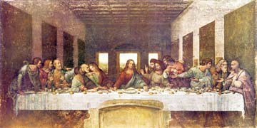 Leonardo da Vinci, Das letzte Abendmahl (Malerei, Renaissance, Abendmahl, Jesus, Jünger, Tisch, Tafel, Religion, christlich, neues Testament, Klassiker, Esszimmer, Wohnzimmer, bunt)