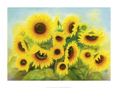Werner Lind, Blumen der Sonne (Blüten, Blumen, Sonnenblumen, Strauß, Sommer, Treppenhaus, Esszimmer, Wintergarten, gelb)