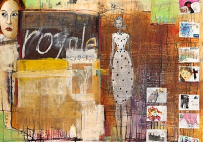 Birgit Lorenz, Royale Post for me (Malerei, Modern, People & Eros, Figurativ, Collage, Frau, Gesicht, Portrait, Briefe, Phantasie, Wand, Graffities, Farbfelder, Jugendzimmer, Wohnzimmer, bunt)