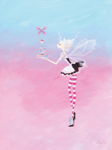 Lorrie McFaul, Fairy Cake (Wunschgröße, Elfen, Feen, Ringelsocken, High Heels, Elfenkuchen, fantastisch, Märchen, Jugendzimmer, Grafik, bunt)