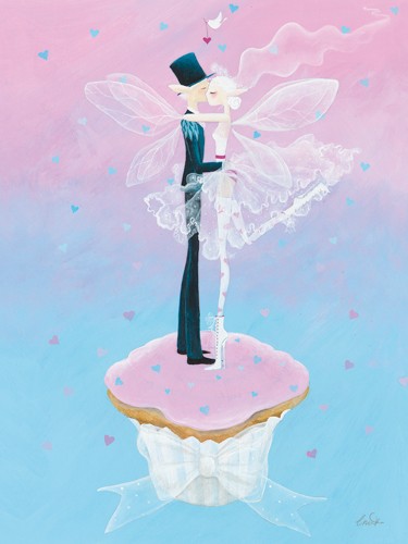 Lorrie McFaul, Wedding Day (Wunschgröße, Elfen, Feen, Hochzeitspaar, Cupcake, Kuß, sweet,  fantastisch, Märchen, Jugendzimmer, Grafik, bunt)