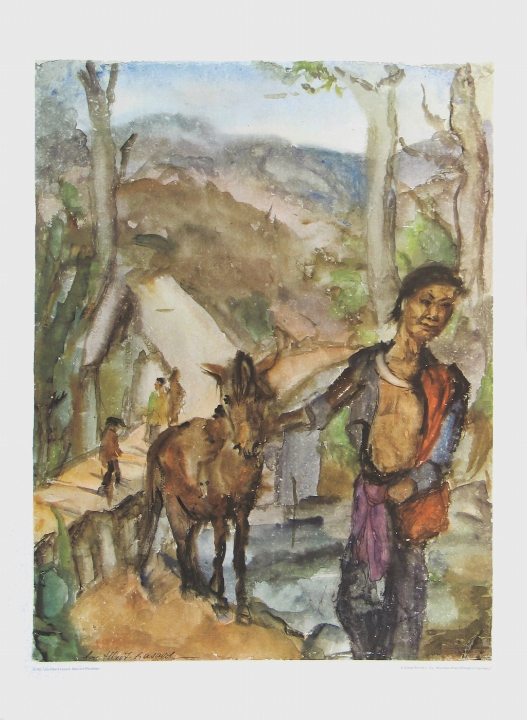Lou Albert-Lazard, Meo mit Pferdchen (Malerei, Landschaft,Hügel, Mensch, Frau, Pferd, Treppenhaus,  Wohnzimmer, bunt)