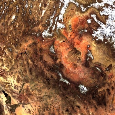 Landsat-7, North America (Wunschgröße, Photokunst, Fotokunst, Nasa, Satellit, Satellitenbild, Nordamerika, Land, Berge, Bergrücken, Wohnzimmer, Büro, Treppenhaus, bunt)