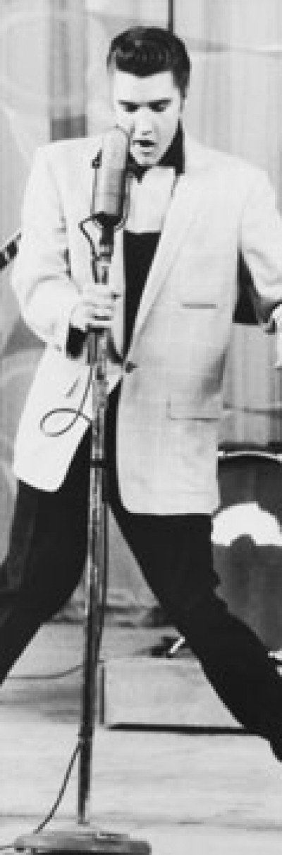 Edward Lunch, The King (Elvis Presley, Sänger, Rock'n Roll, Musiker, Künstler, Persönlichkeiten, Fotokunst, Wohnzimmer, Treppenhaus, Musikschule, schwarz/weiß)
