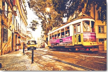 Lusitano Photograhie, Lisboa Street (Straßenbahn,kistorisch, Nostalgie, Lissabon, Fotokunst, Treppenhaus, Wohnzimmer, Wunschgröße,  bunt)