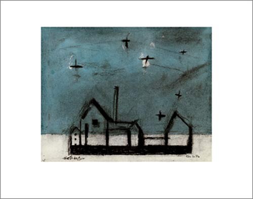Lyonel Feininger, Night landscape (Skizze, Haus, Nachtszene, Sterne, Landschaft,  Aquarell,  Wohnzimmer, Schlafzimmer, Treppenhaus,Klassische Moderne, bunt)