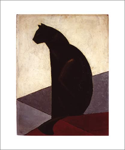 M-Louis BAUGNIET, Chat noir de profil, 1924 (Kubistisch, geomtrische Formen, Katze, schwarze Katze, plakativ, abstrahiert, Wohnzimmer, Treppenhaus, bunt)